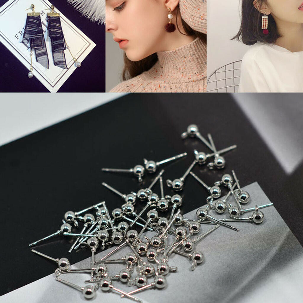 Prettyia 100pcs Copper-plated Ball Loop Earring Ear Post Stud Accessories