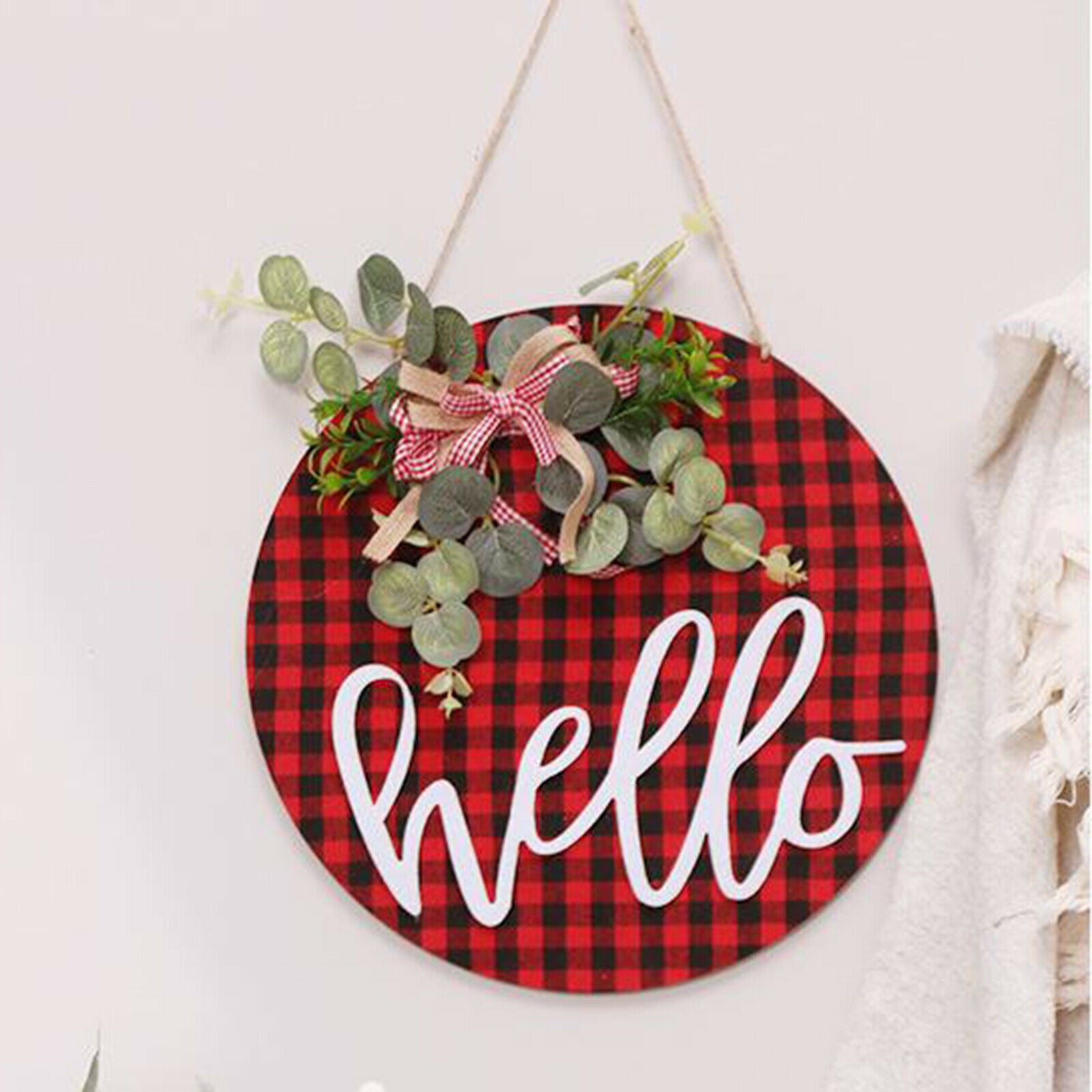 Easter Day Welcome Sign Rustic Front Door Hello Text for Farmhouse Porch Red and