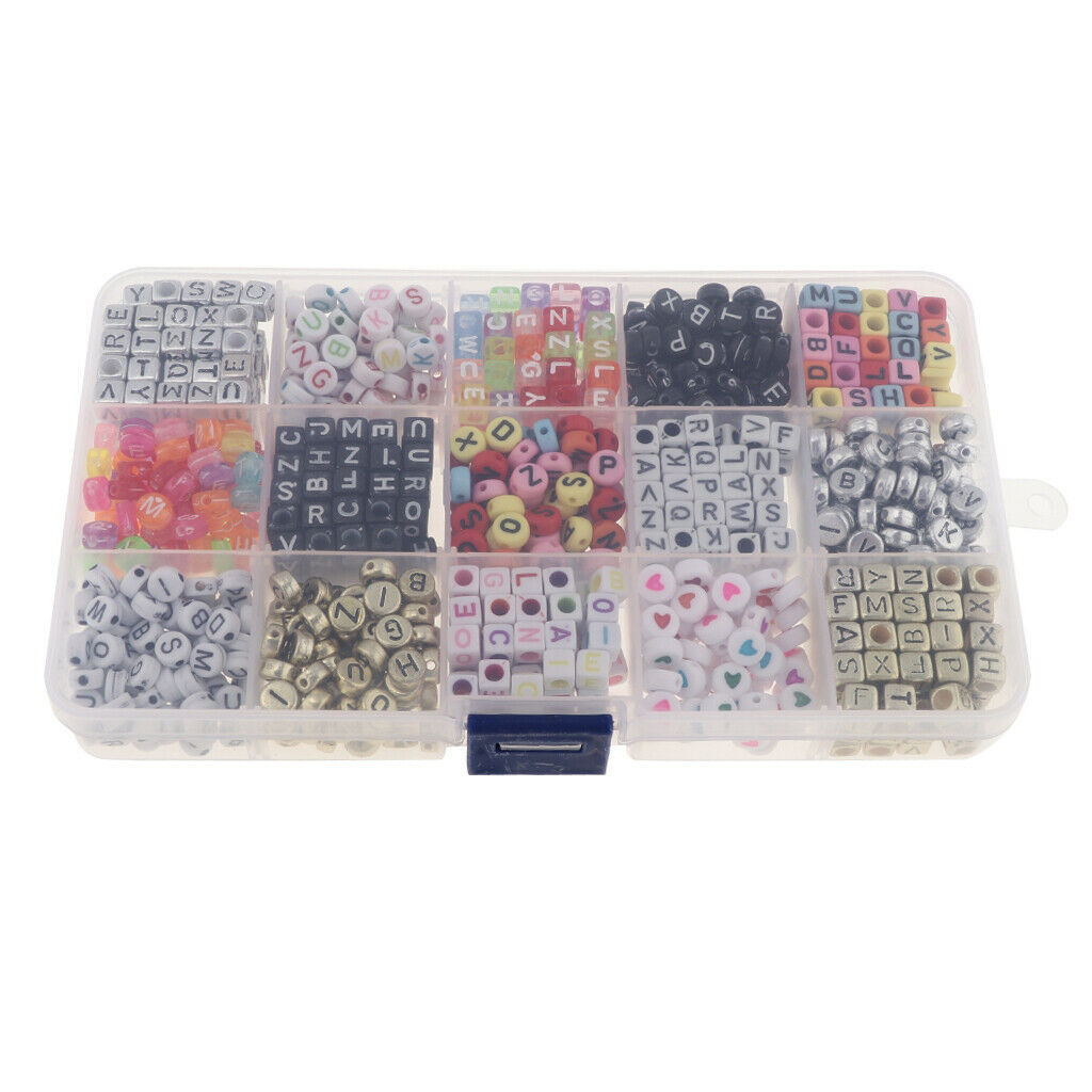 1100Pcs Mixed Color Alphabet A-Z Cube/ Round Beads for Jewelry Making DIY