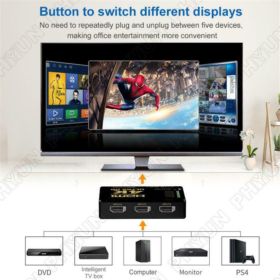 5 Port HDMI HDCP 4K Auto Switch Seletor Splitter Hub IR Remote HDTV 5 In 1 Out