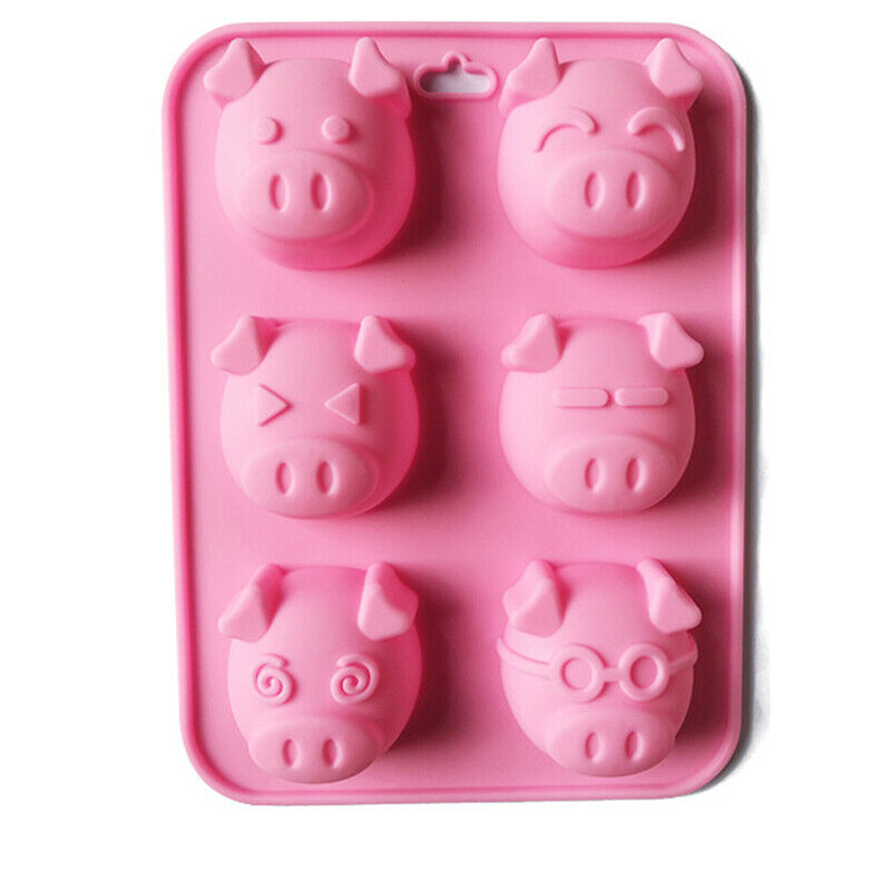 6 Holes Littles Pig Shape Cake Mould Pink Silicone Candy Mold DIY Baking TooBDA