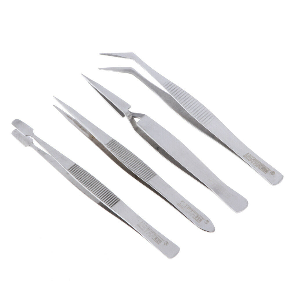 4 Pieces Tweezers Set - Craft Modle Building Jewelry Nail Art Hobby Picking Tool