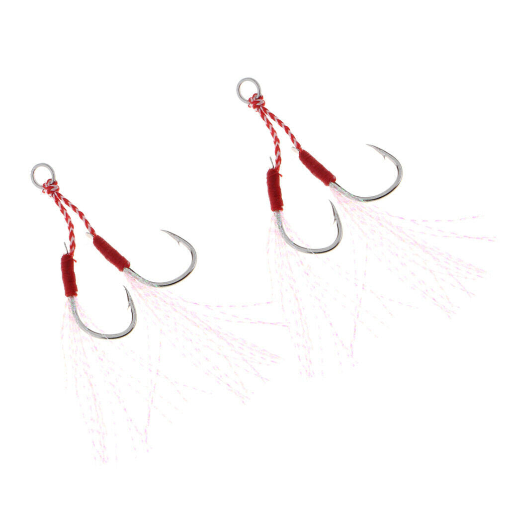 2pcs Stainless Steel Assist Hooks Sea Fishing Jig Jigging Barbed Hooks 13