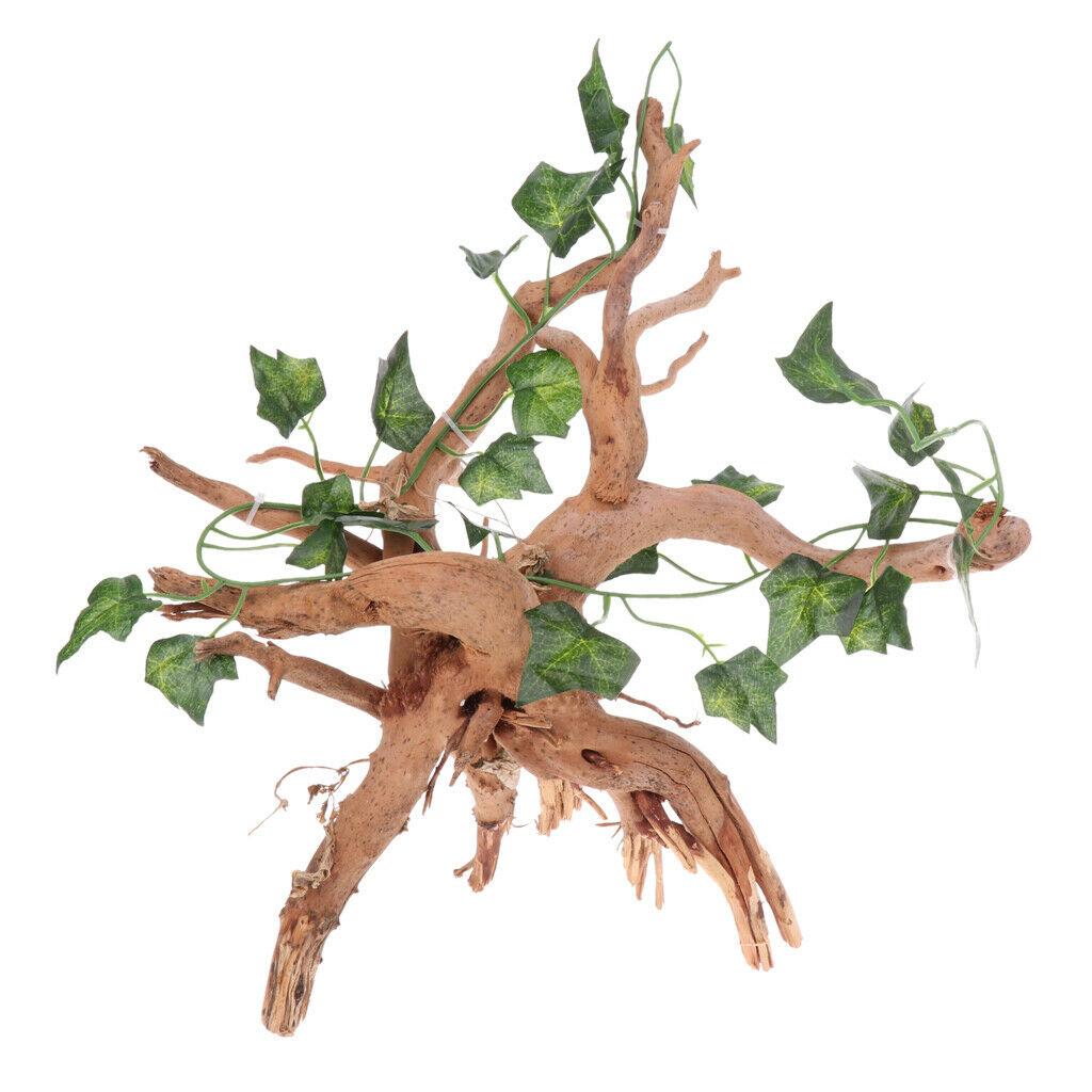 Reptile Vivarium Wood  with Realistic Ivy Vine Plant Decoration Ornament-
