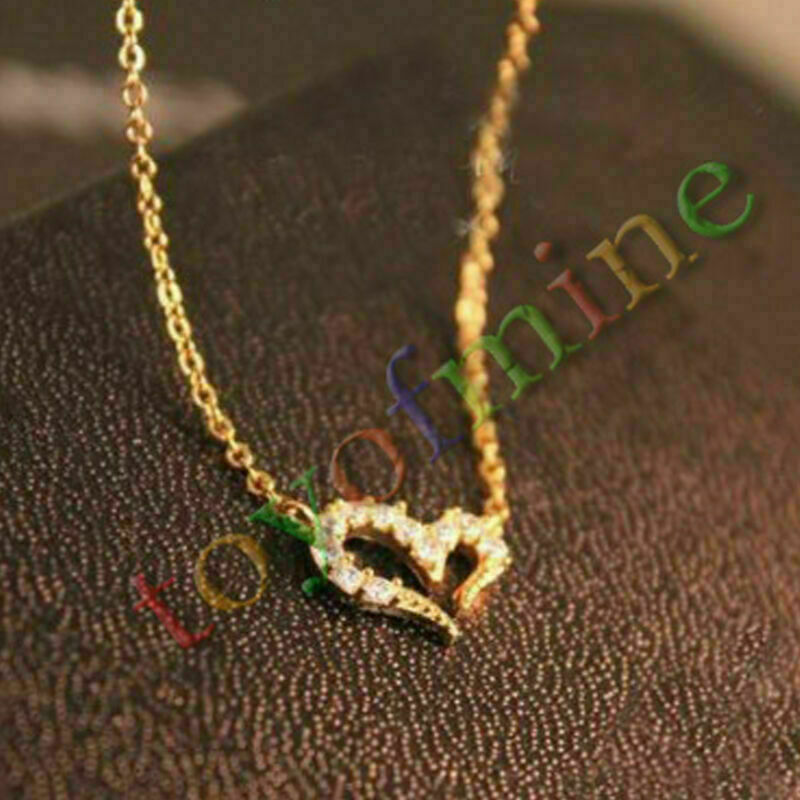 Lady Fashion Crystal Rhinestone Love Heart Pendant Necklace Chain