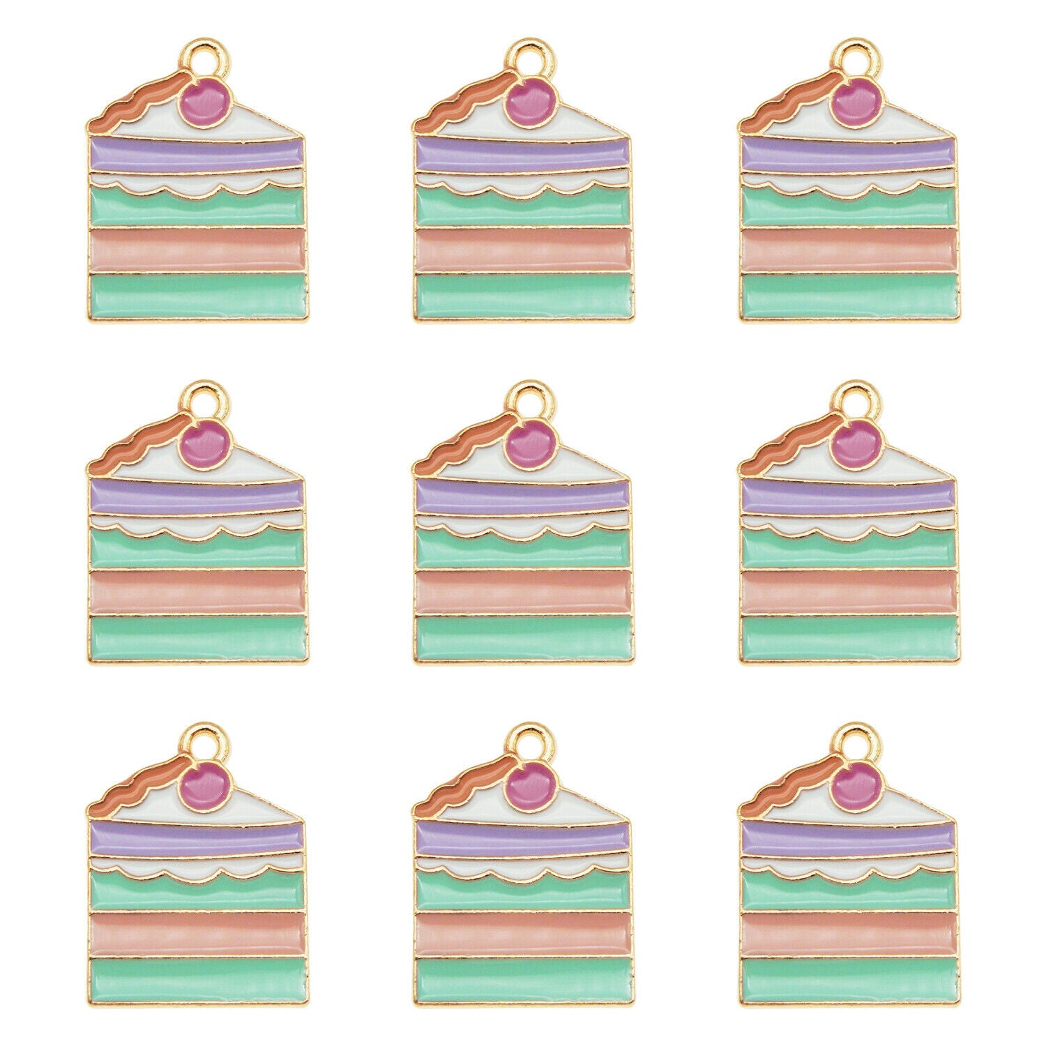 12PCS 20x15mm Cherry Cake Slice Enamel Plated Charms Pendant DIY Findings 54502