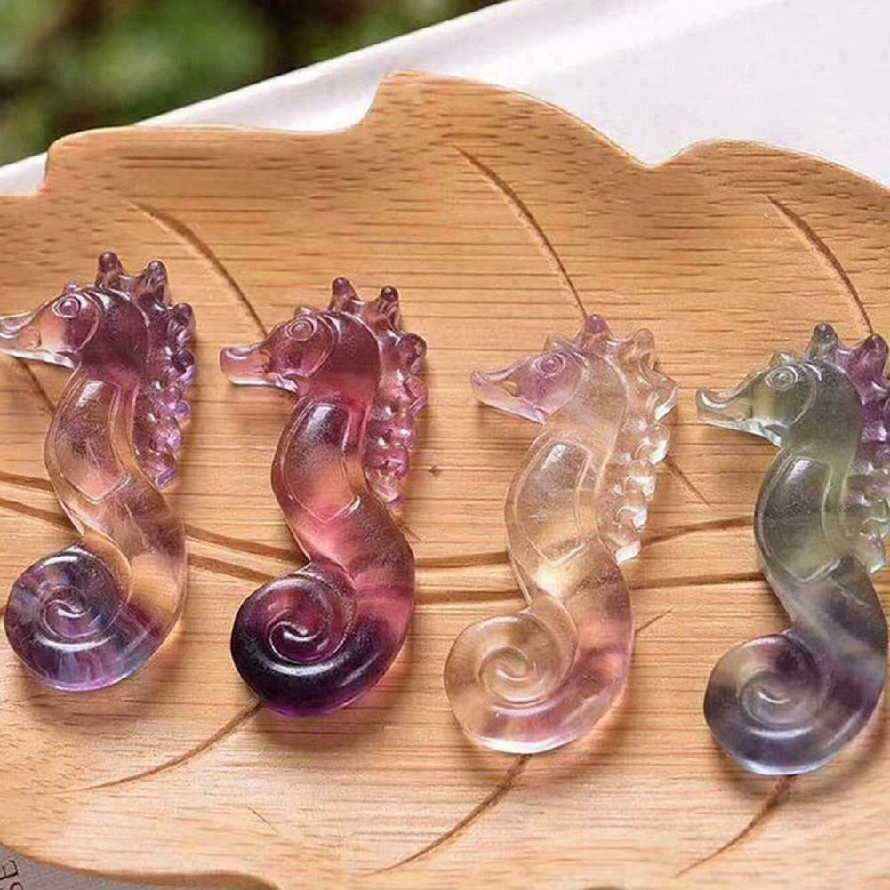 1PC Natural Quartz Crystal Fluorite Carved Seahorse Healing Hippocampus D6R2