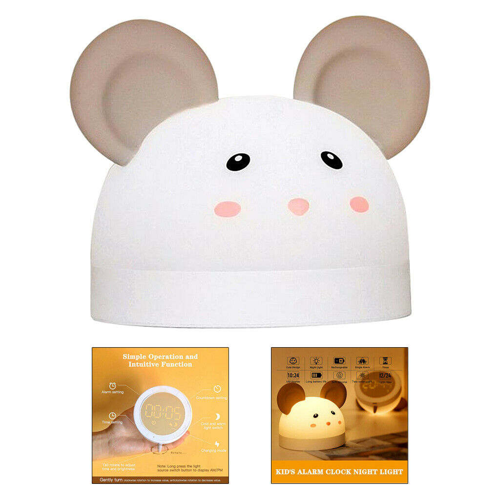 Desk LED Kid Digital Alarm Clock Cute USB Rechargeable Night Light Wake up