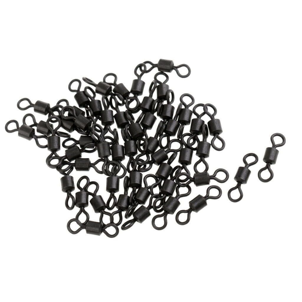 50Pcs Black Fishing Barrel Rolling Swivels Sea Coarse Carp Pike Rigs Fishing