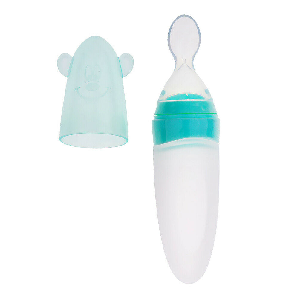 Baby Silicone Feeding With Spoon Feeder Food Rice Cereal Bottle blue