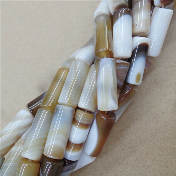 1 Strand 20x8mm Brown&White Stripes Onyx Agate Cylinder Loose Beads 15.5" HH9090
