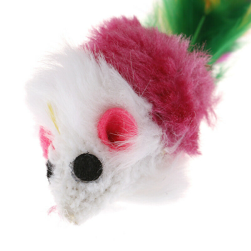 Mini Mouse Pet Cat Interactive Toys Cat Kitten with Colorful FeatherPlush.l8