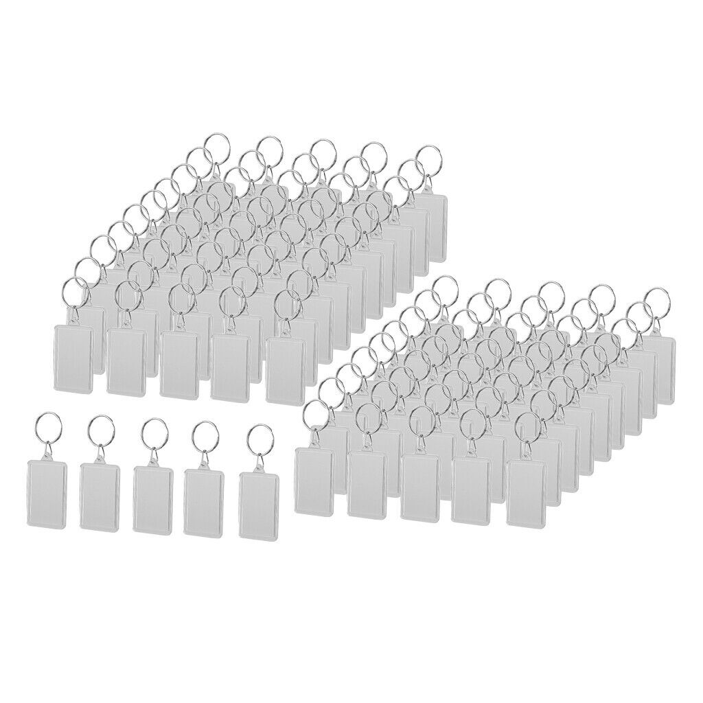100Pcs Unisex Acrylic Rectangle Clear Ring Keychain Insert Photo Frame