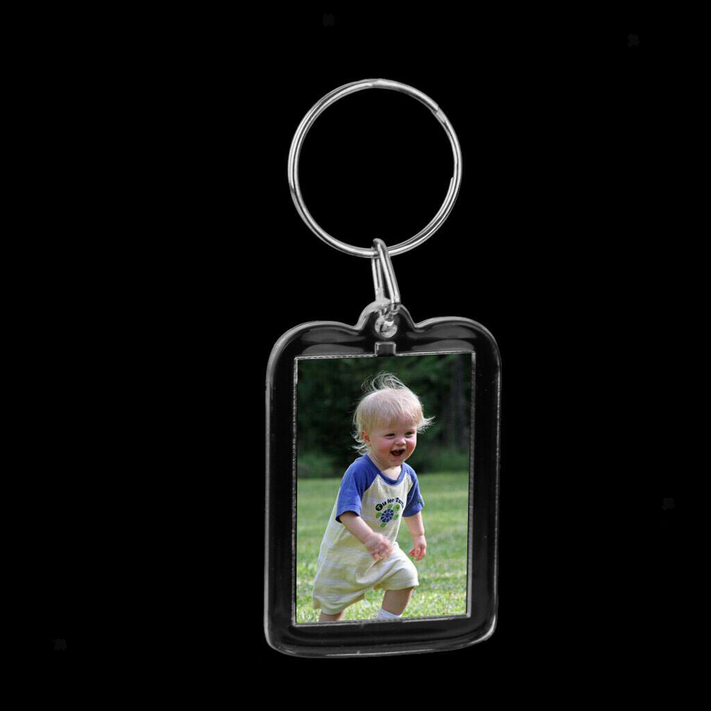 100 Packs Rectangular Blank Photo Picture Frame Key Ring Keychain Clear