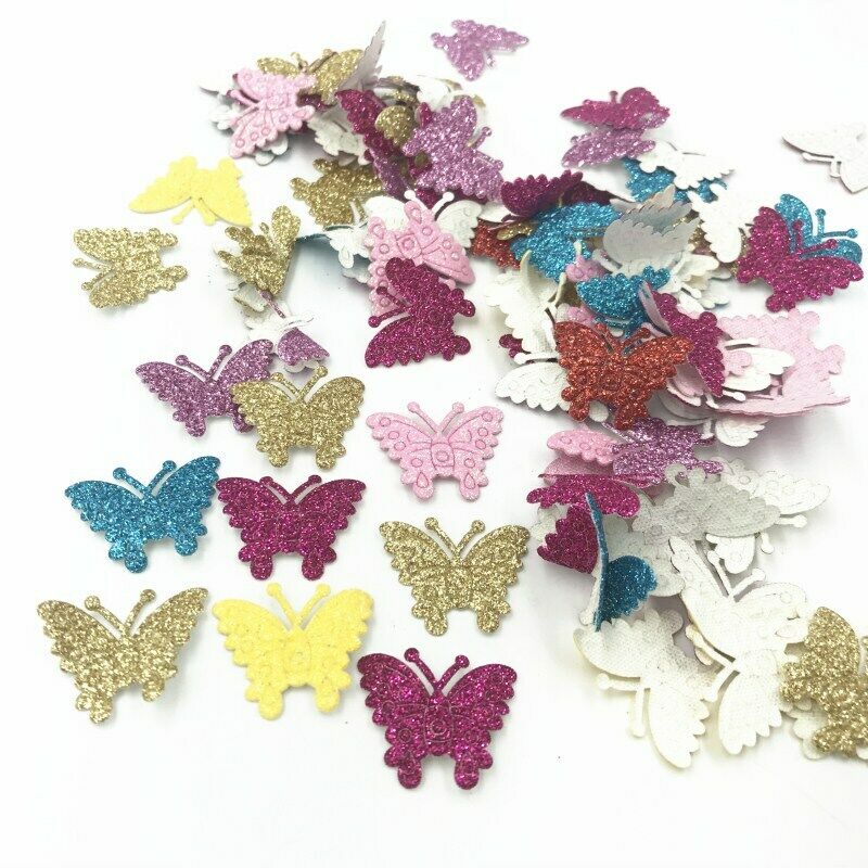 100pcs Glitter Sequins butterfly Felt Appliques scrapbooking Crafts 27mm