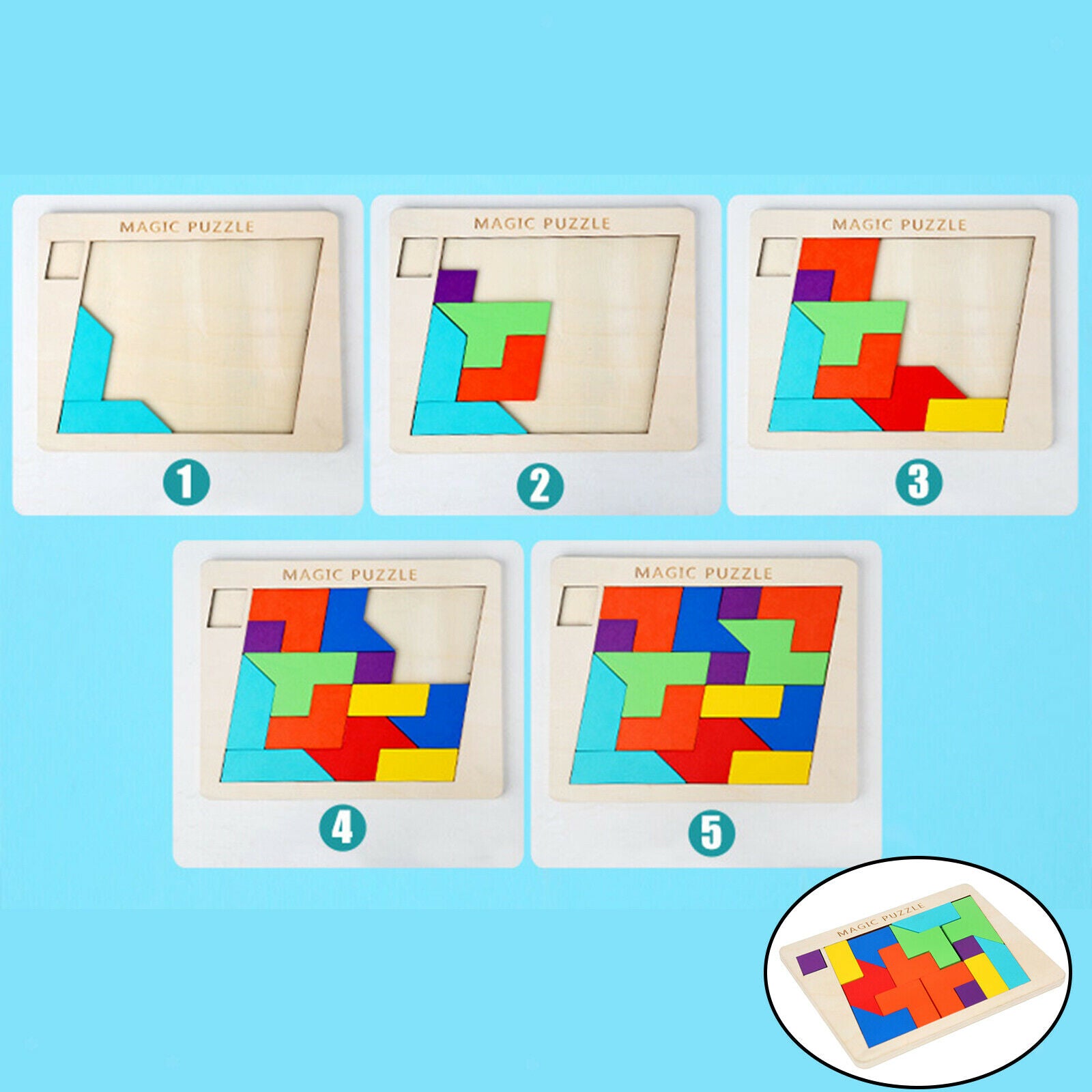 Wood Tangram Puzzle Kids Wood Tangram Puzzle IQ Game Shape Puzzles Brain Teaser