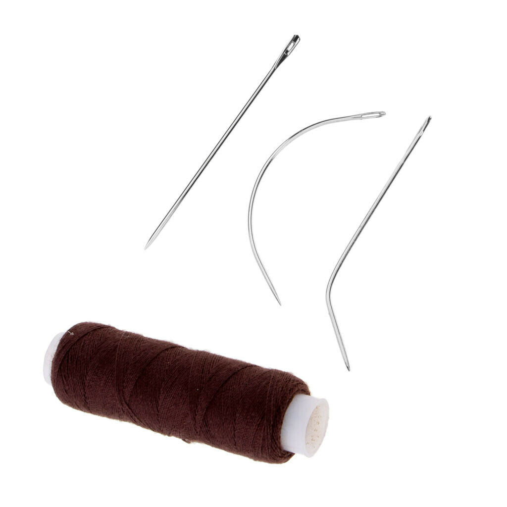 2x Polyester Weaving Sewing Thread & 6pcs Needles for Making Wig Beading