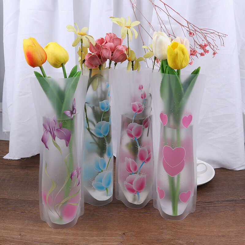 Portable Foldable Vase Office Home Decoration Random PVC Plastic Flower V.l8