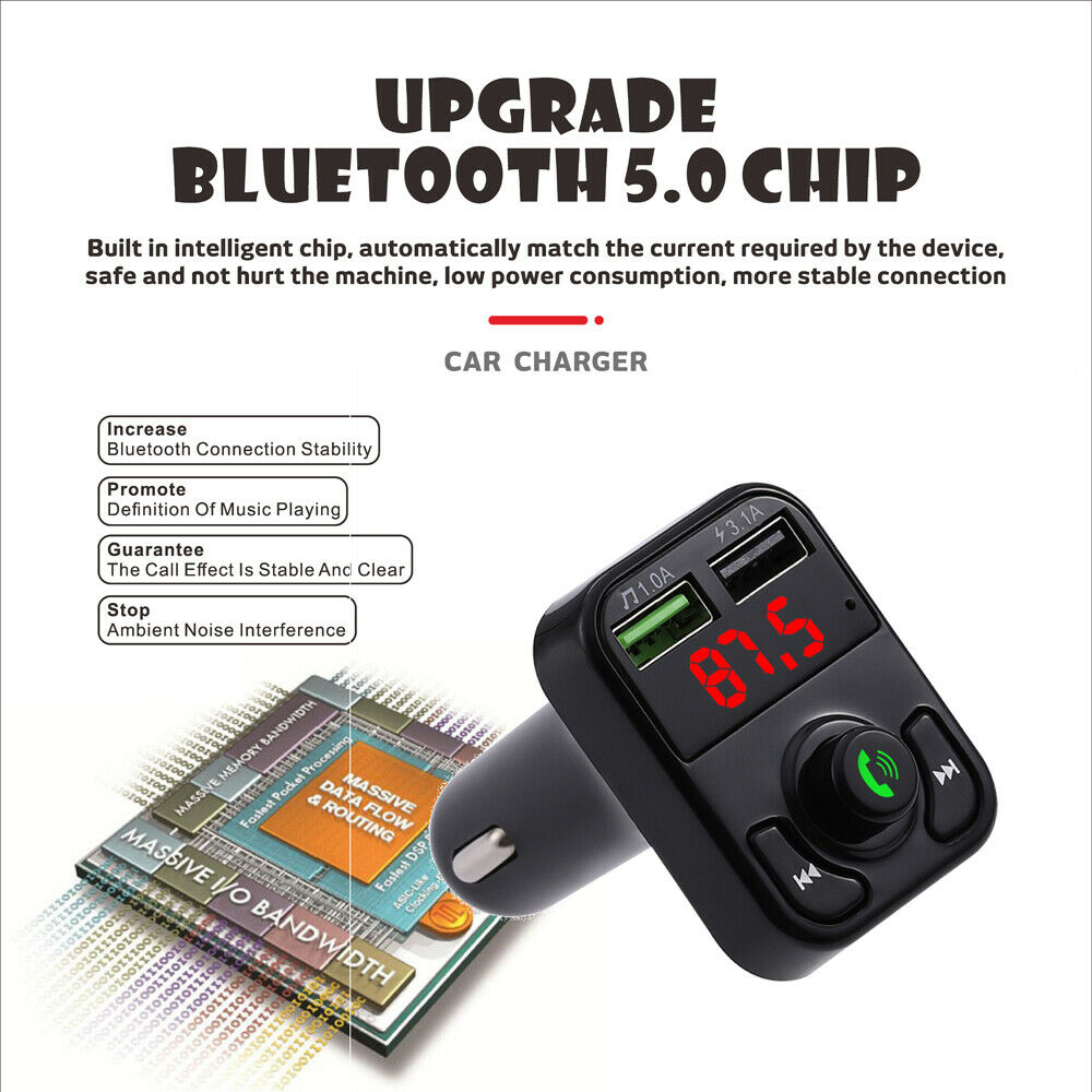 Bluetooth Handsfree Car Kit Car Audio MP3 Player Quick Charge Dual USB Car Charg