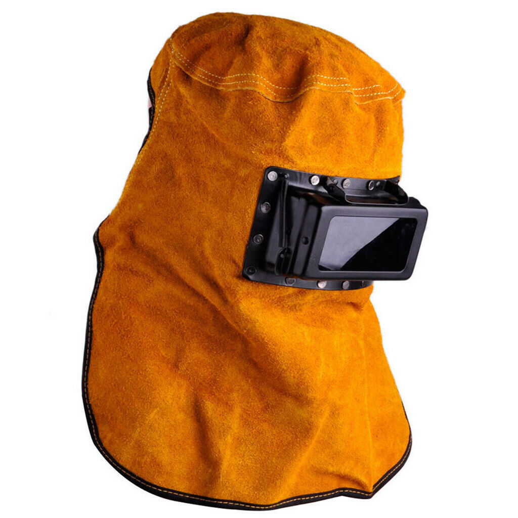 Welding helmet, hood, eyeglass lens, leather double layer, strong light