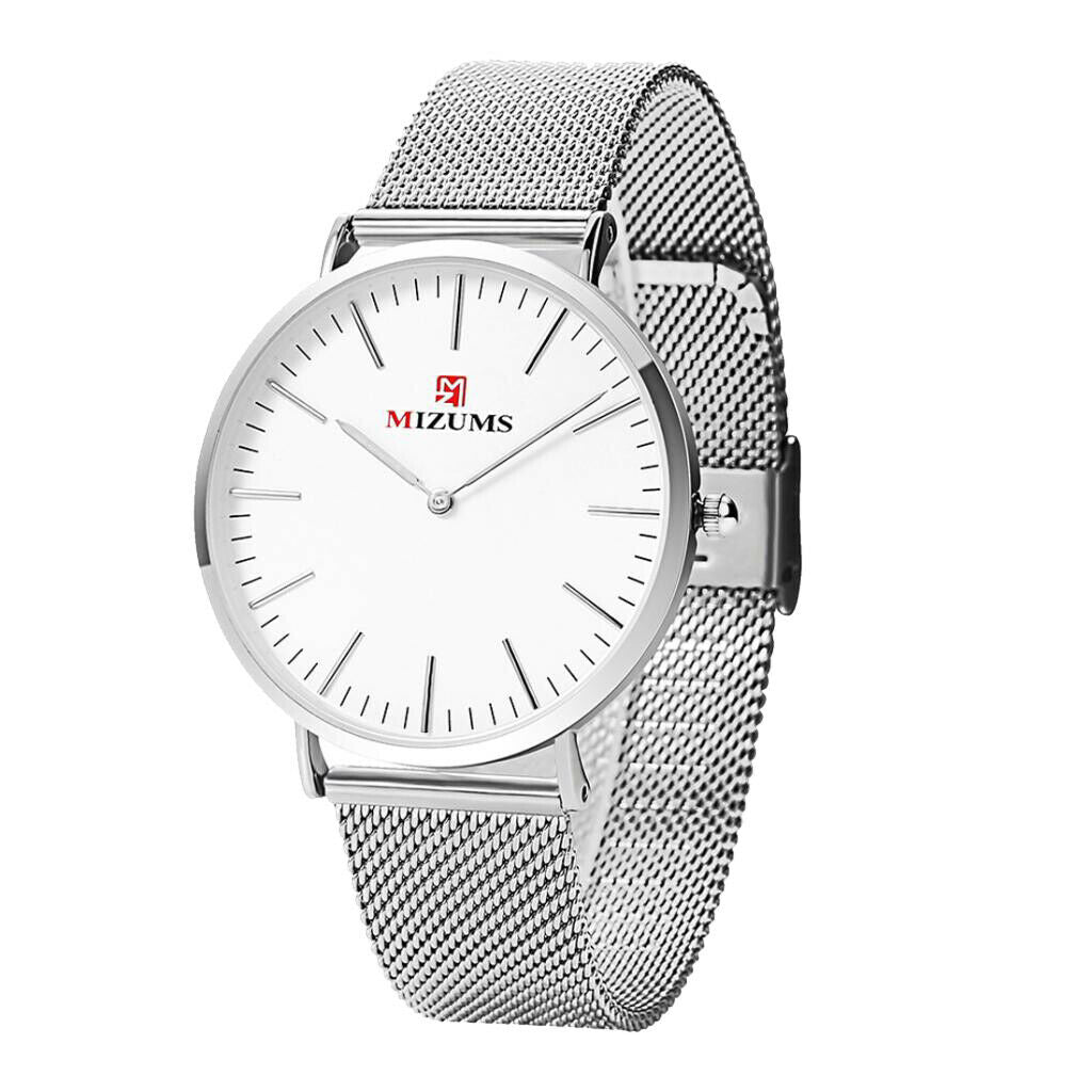 Men Watch Steel Band Quartz Waterproof Watch Business Casual Watch White