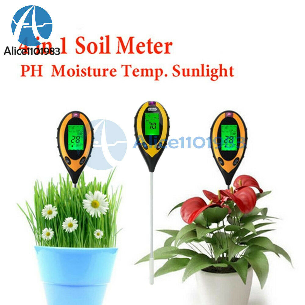 4 In 1 LCD Digital Soil Moisture Humidity Temperature Sunlight PH Tester Meter