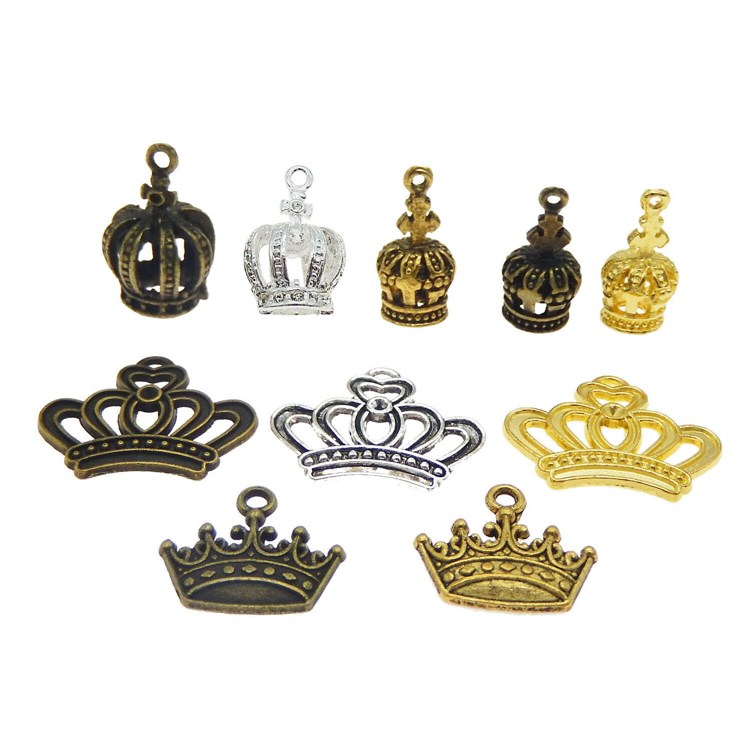 9 pcs Assorted Multi-colors Metal Alloy Crown Charm Pendant Jewelry Findings DIY