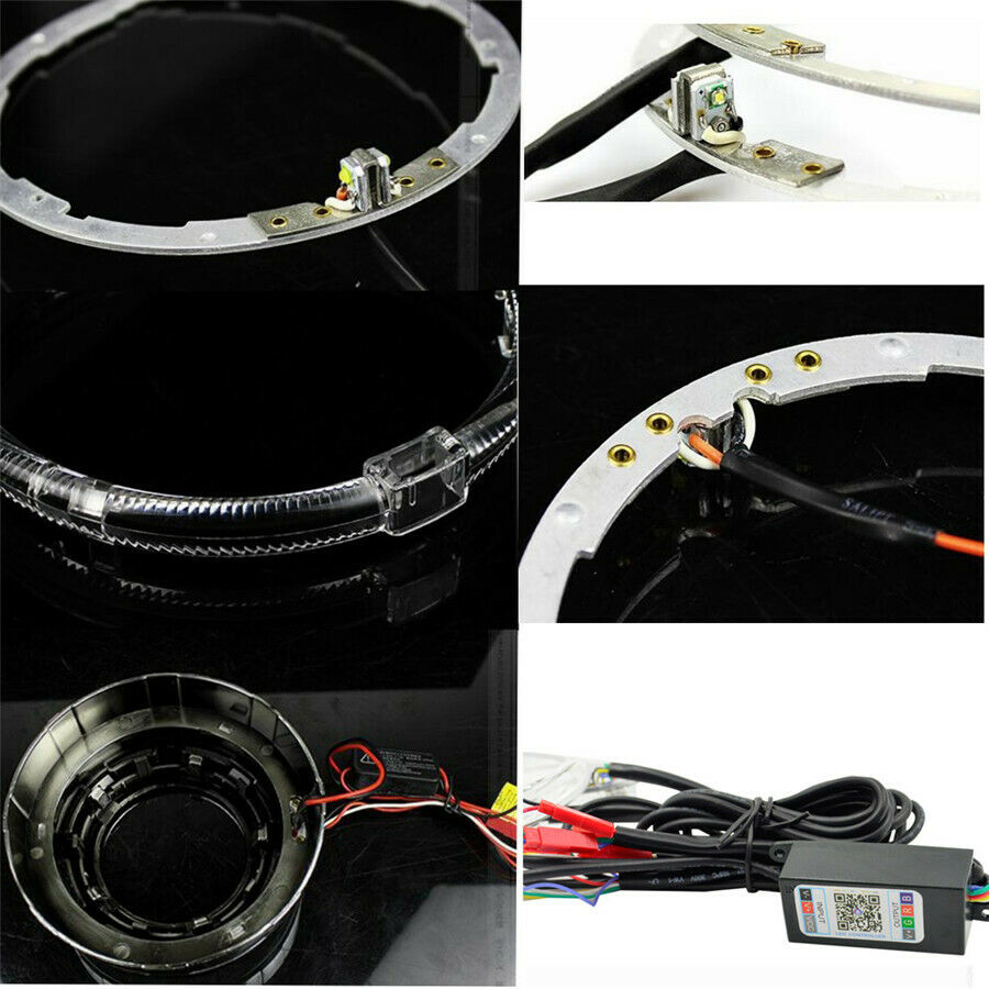 3.0"H1 Bi Xenon Hid Projector Lens Shrouds RGB Angel Eye Halo Ring Bluetooth APP