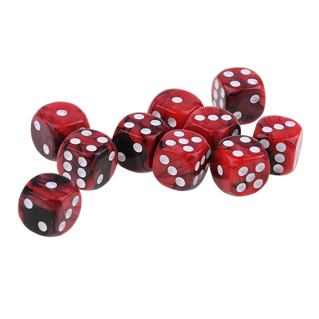 10Pcs Square Six Sided D6 Dice for  Roleplay Red Black