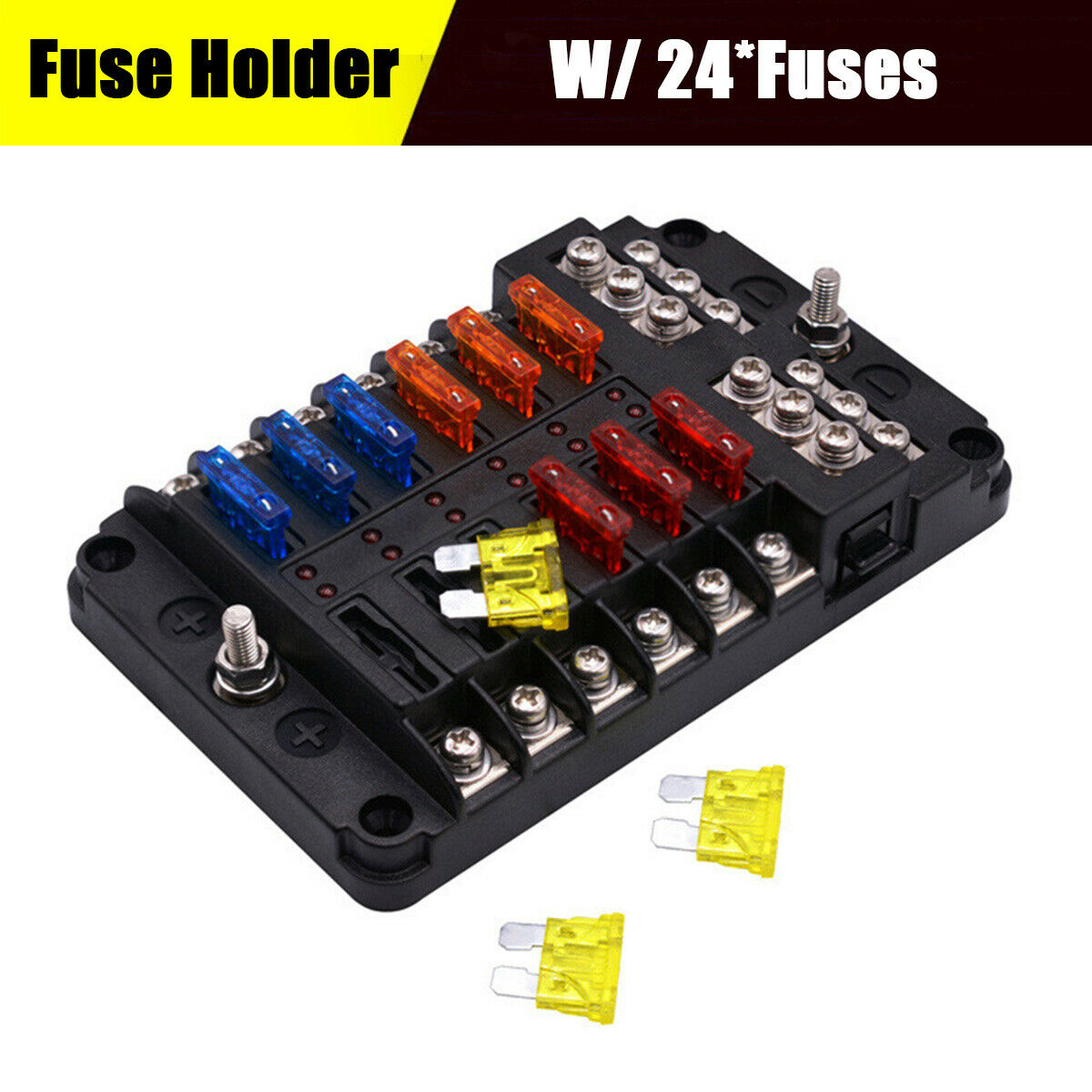 12 Way Blade Fuse Holder PBT PC Fuse Box W/ Indicator light For 12/24V Car Truck