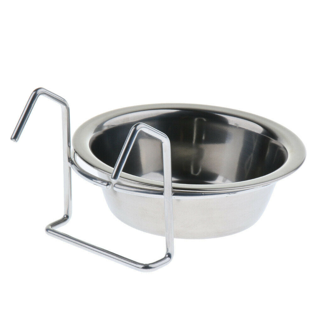 Birds Parrot Stainless Steel Hanging Cup Food Feeding Bowl Cage Accessories