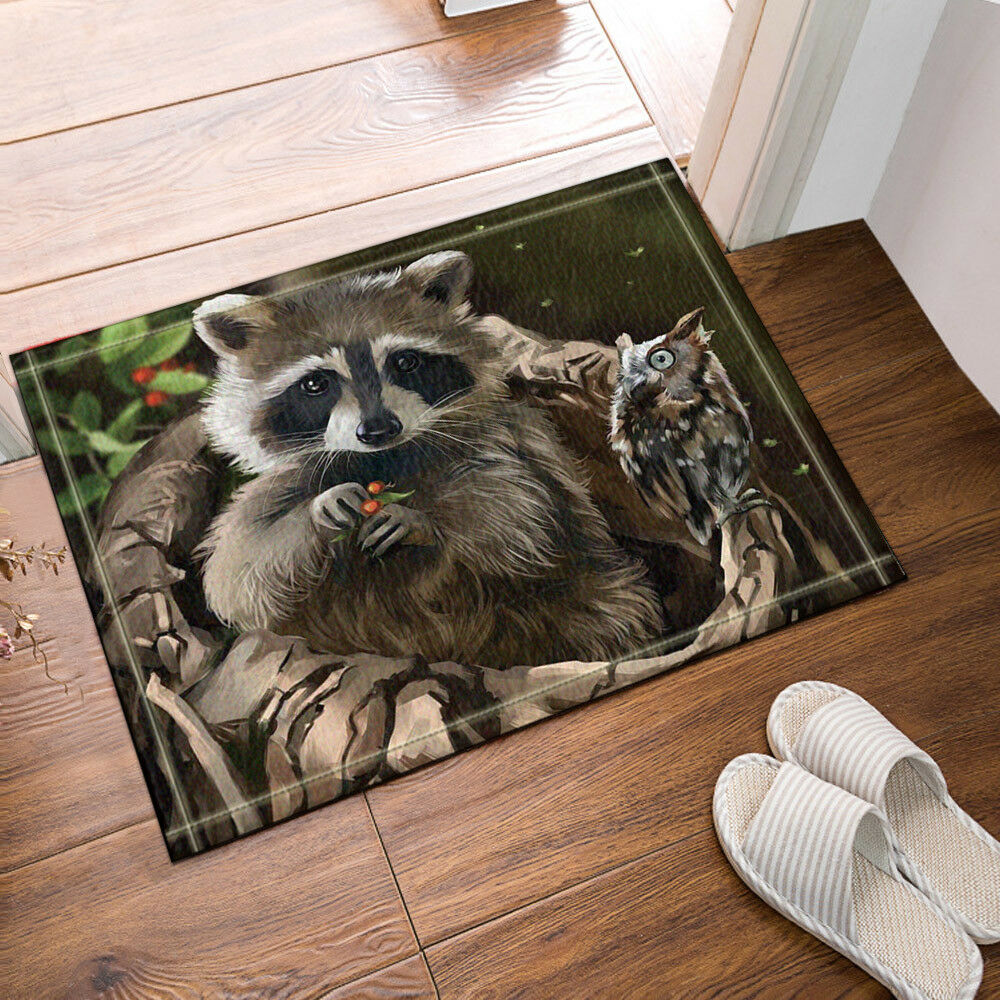 Raccoons and Owls Bath Rug Non-Slip Floor Outdoor Indoor Front Door Mat 16x24"