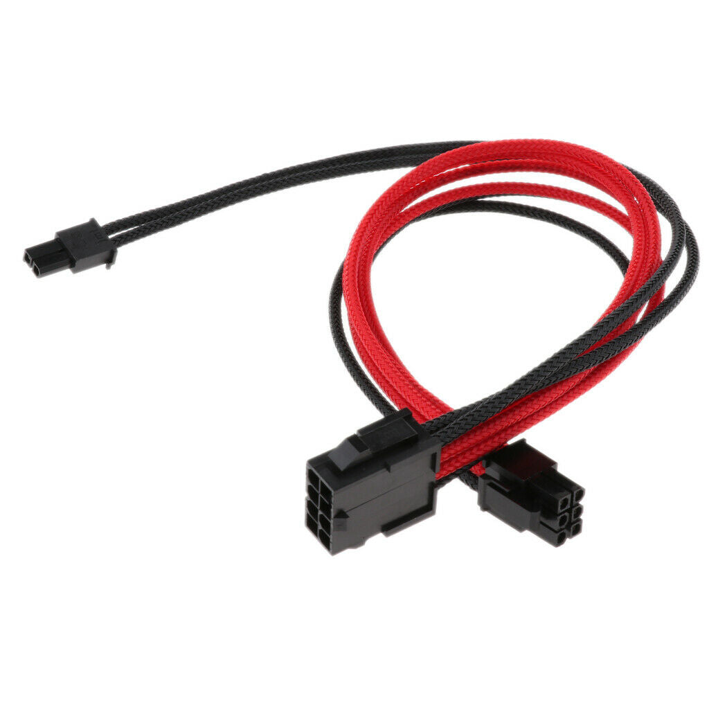 Video Card VGA PCI-E 8Pin to 6+2pin Extension Cable Sleeved Black+Red 30cm