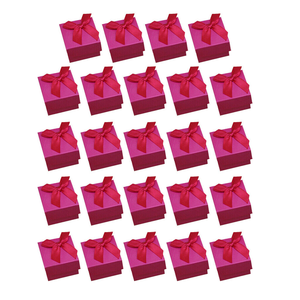 24 Pack Candy Color Square Cardboard Jewelry Boxes Bowknot Wedding  Rosy