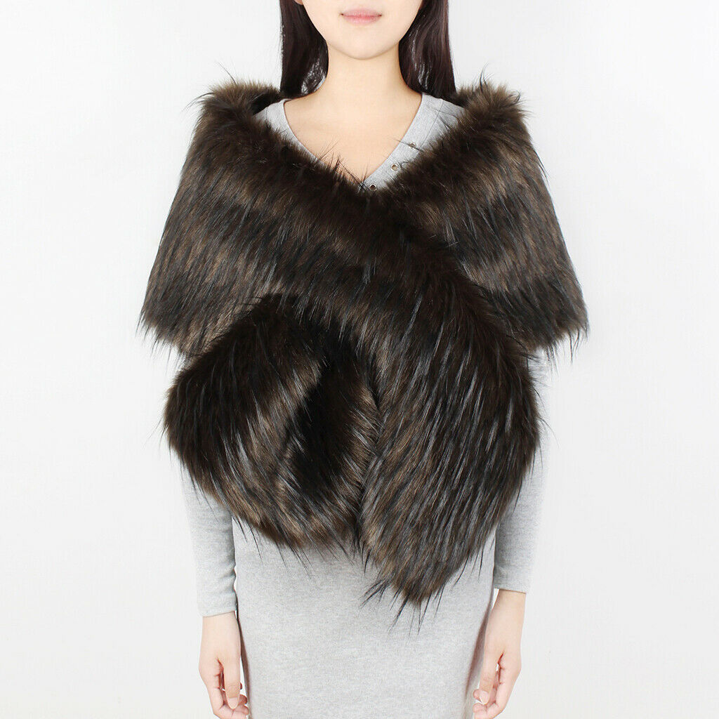 Women's Wedding Shawl Faux Fur Scarf Wraps Cape for Evening/Party/Show Brown