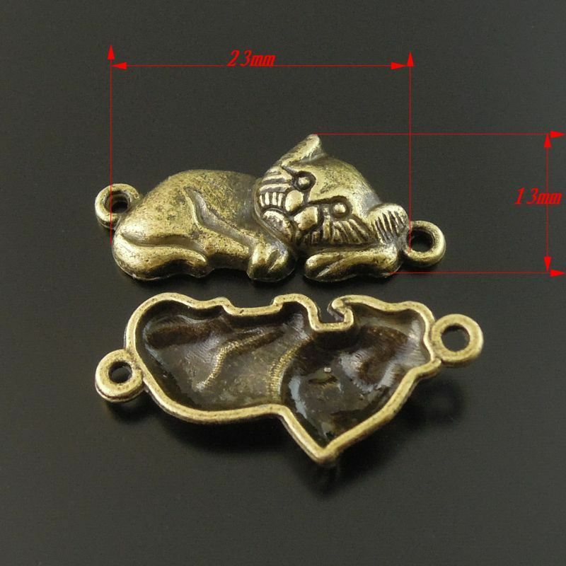 30-pack Antiqued Bronze Sleeping Cat Pendant Alloy Jewelry Connector 23*13*4mm