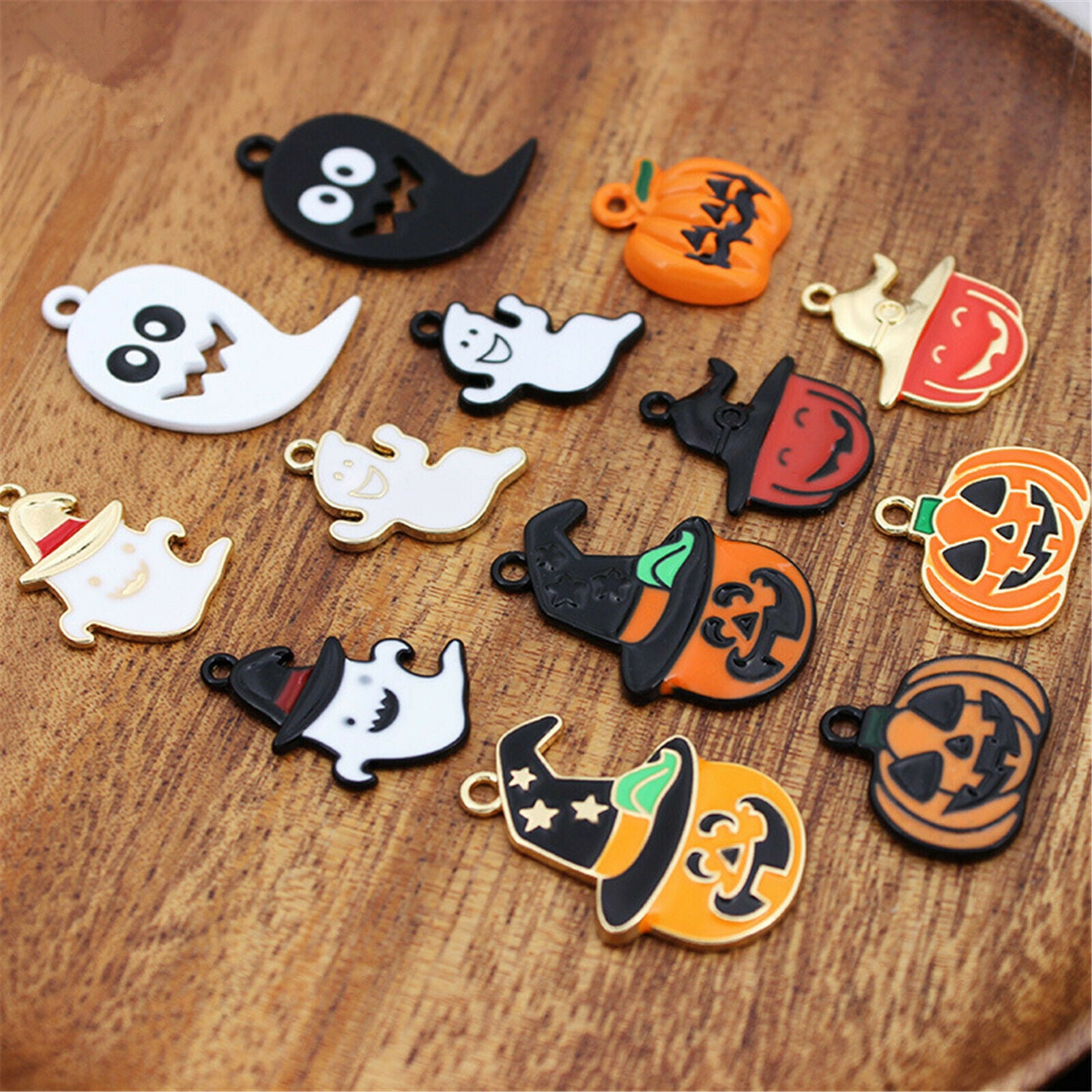 10PCS Assorted Lots Enamel Halloween Pumpkin Ghost Pendant Charms DIY Findings