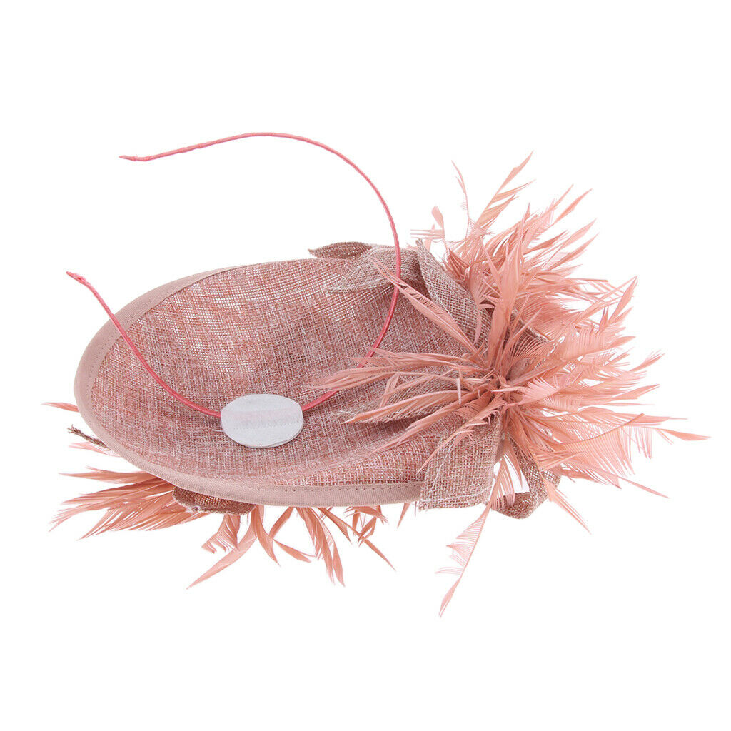 Sinamay Fascinator Pillbox Top Hat Cocktail Tea Party Feather Headwear Pink