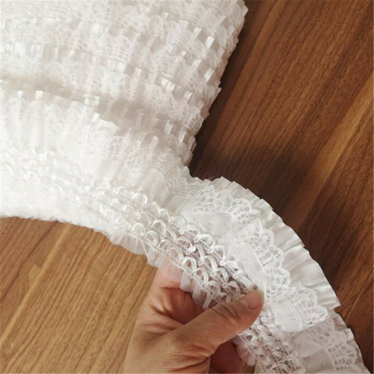 50cm White Elastic Pleated Lace Trim Ribbon Fold Ruffled Accessory 2.75"Width