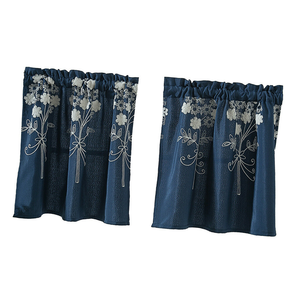 2Piece 74x61cm Floral Blackout Half Short Curtains Panels Rod Pocket Semi-Sheer