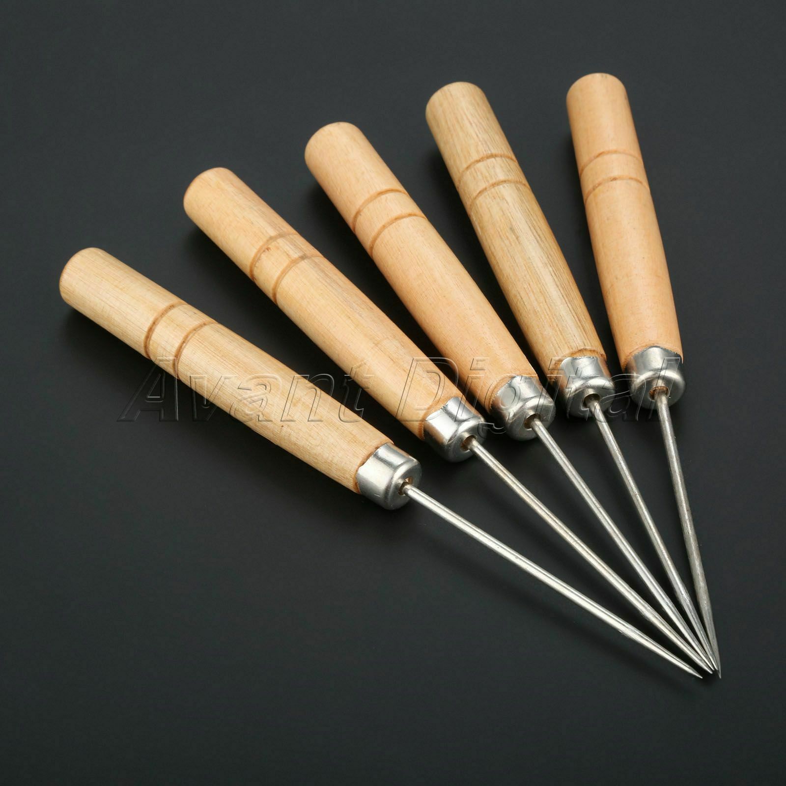 140mm Wooden Handle Sewing Awls Leather Punch Repair Stitching Clicker Tool 5Pcs