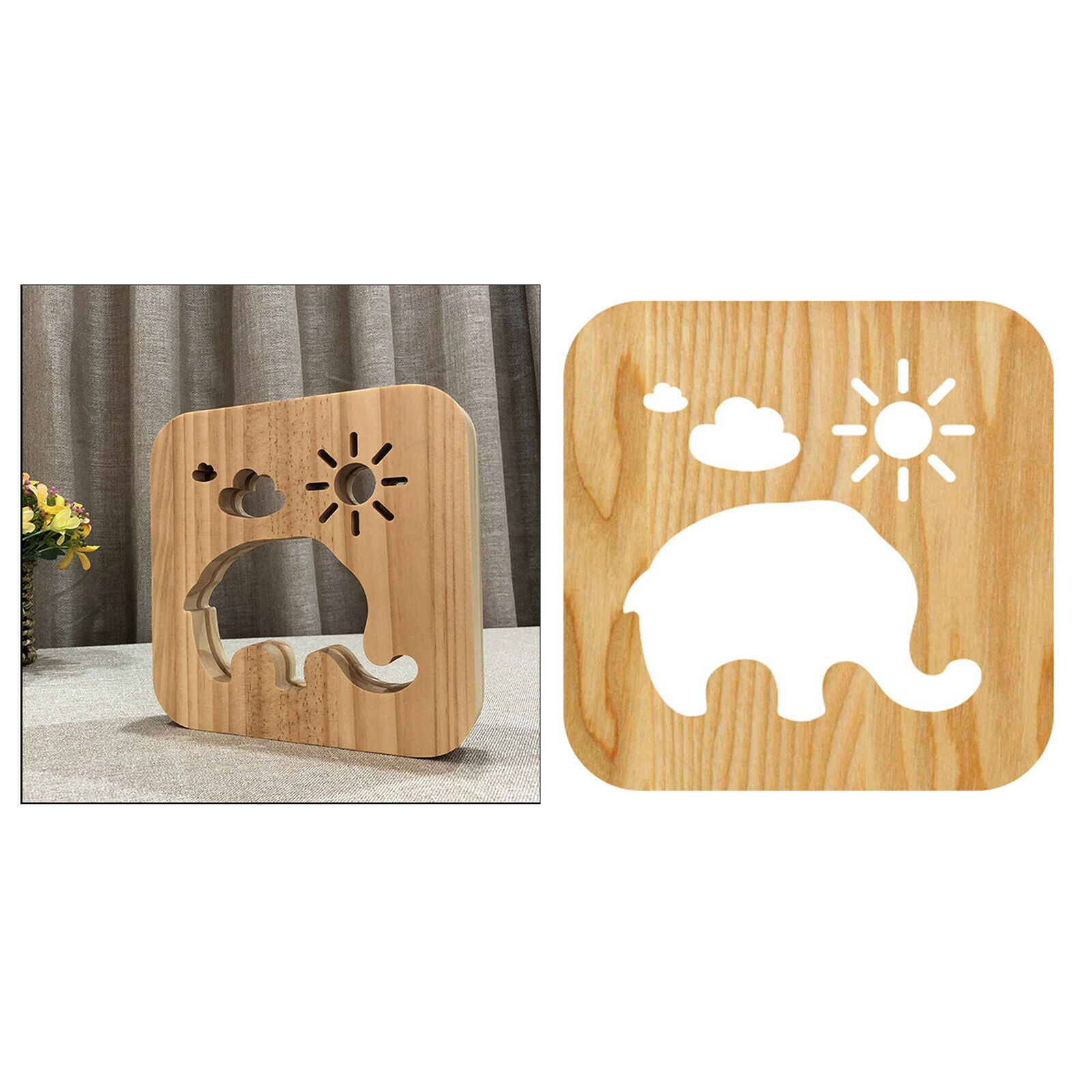 Wood Night Light Elephant Carved Animal Shape Table Lamp Bedroom Ornaments