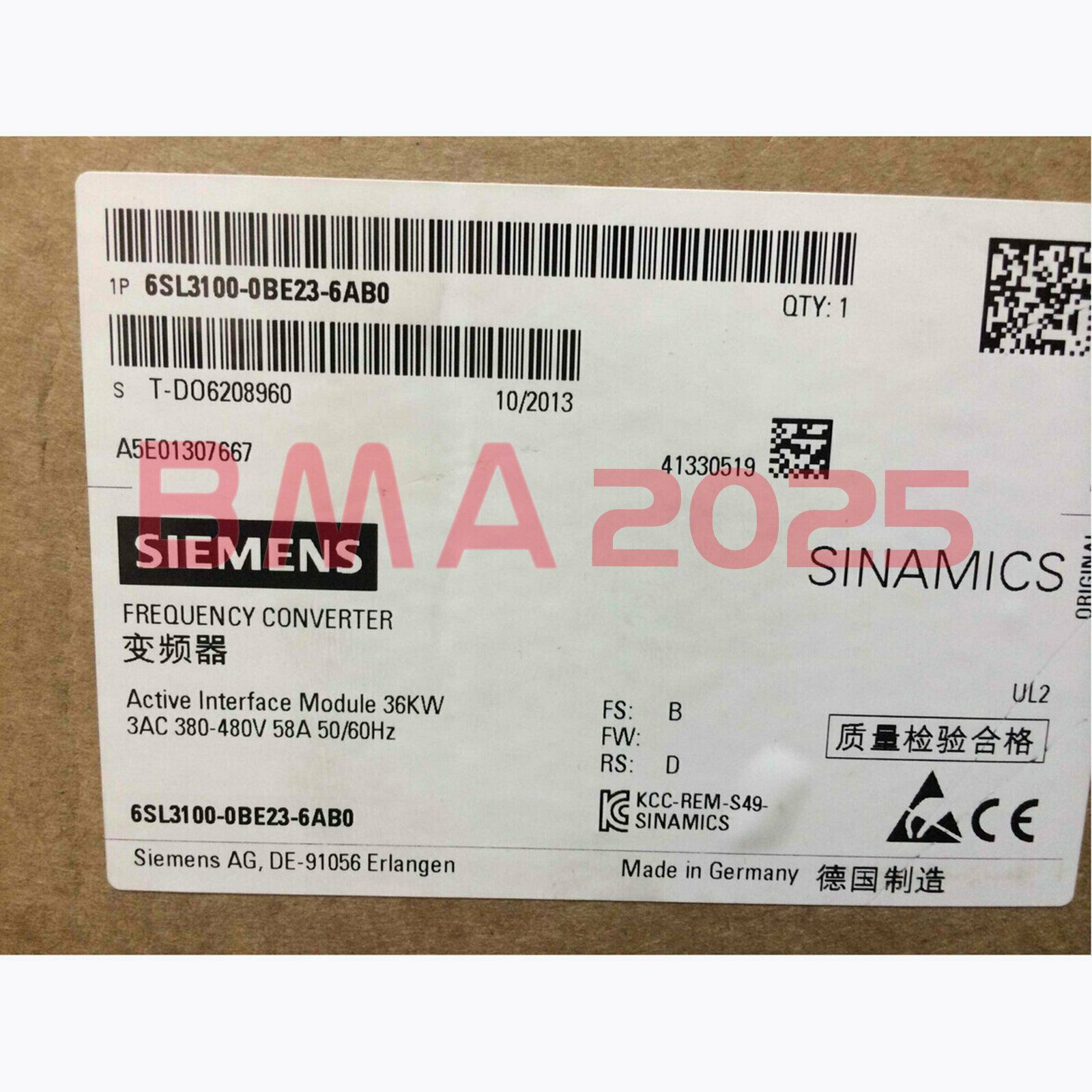 1PC New 6SL3100-0BE23-6AB0 Inverters 36kw 1year warranty DHL free Ship SM9T