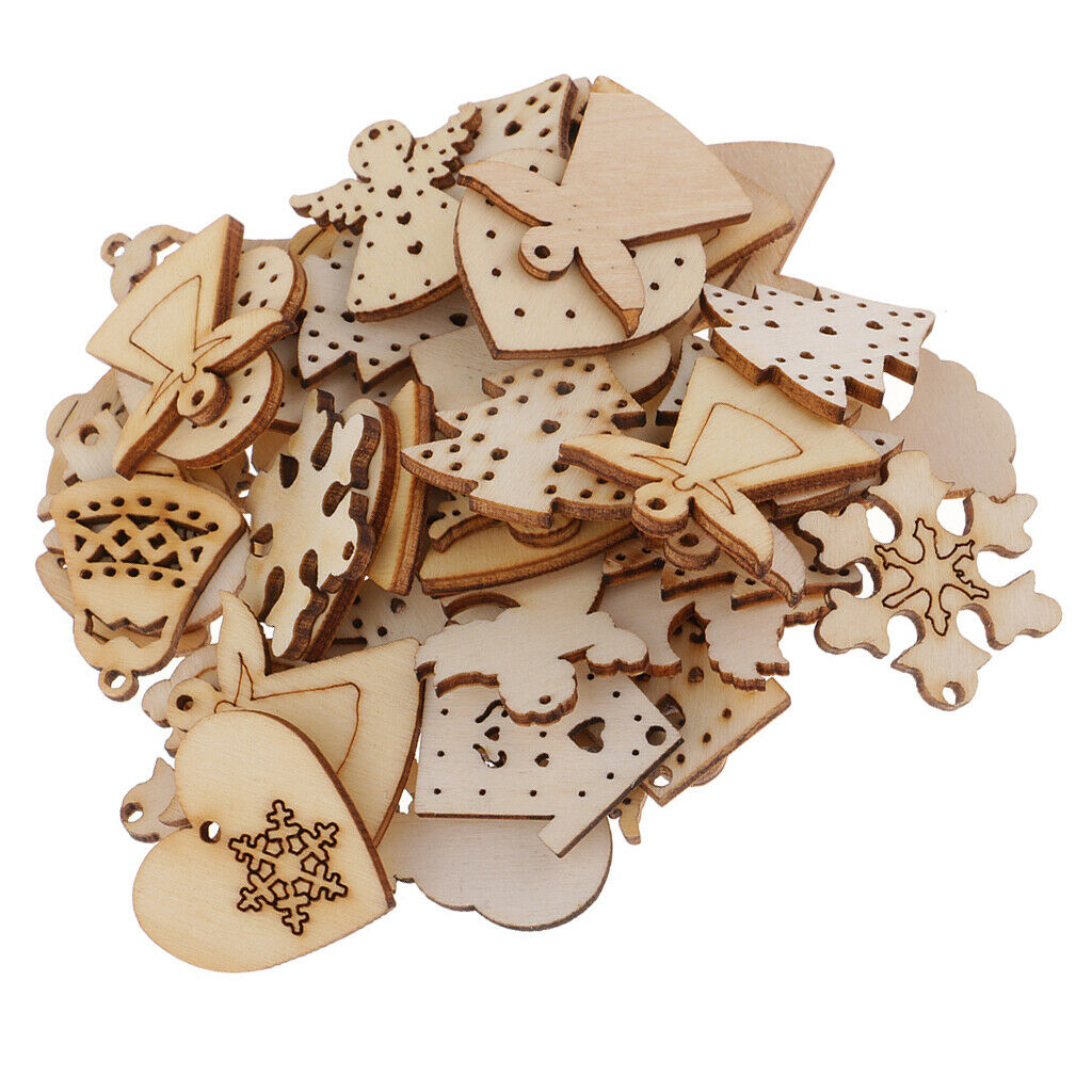 100pack Christmas Wood Chip Tree Ornaments Hanging Pendant Decoration DIY Crafts