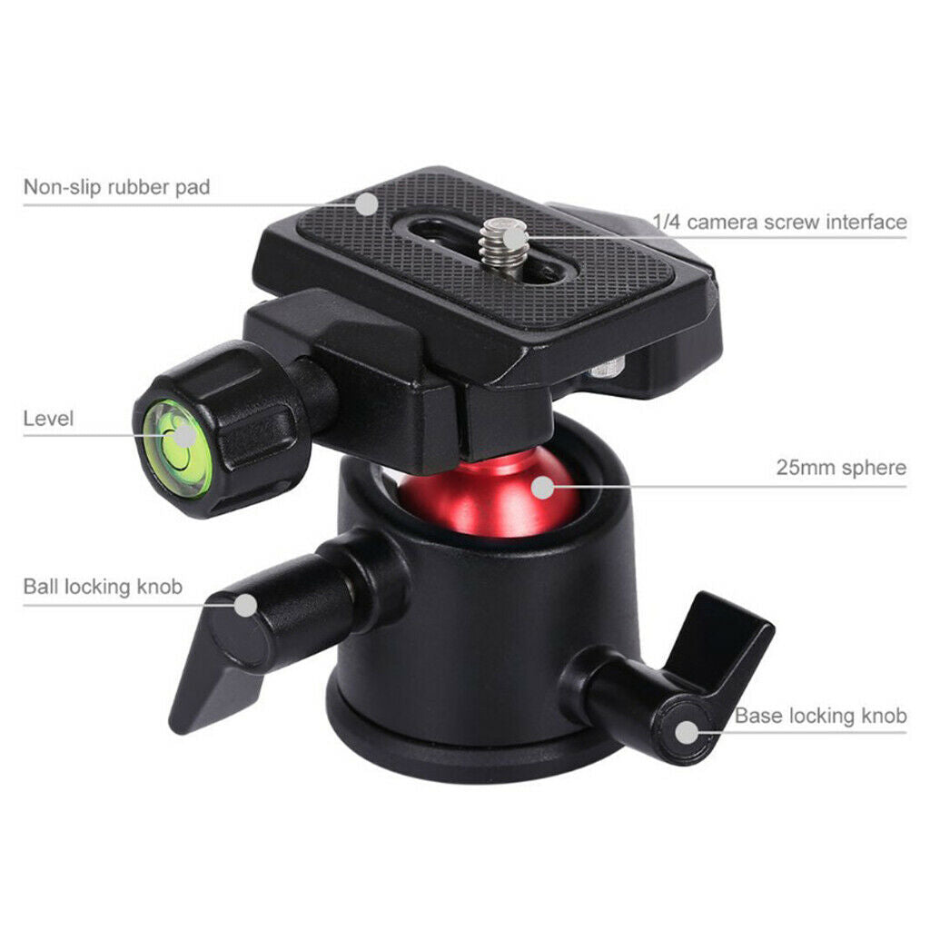 360 Degree Rotation Panoramic Metal Ball Head with QR Plate for DSLR Black