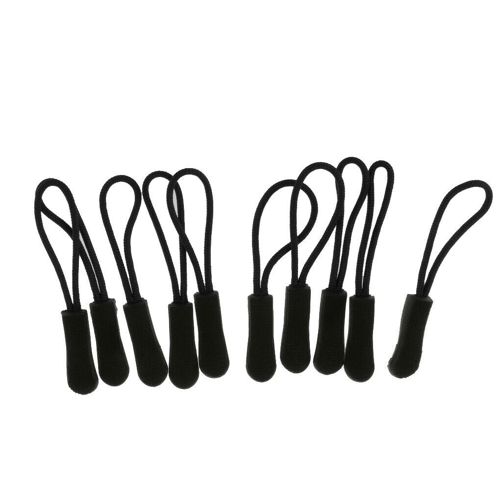 100Pcs Black Zipper Pulls Cord Rope Ends Lock Zip Clip For Clothing/Bags