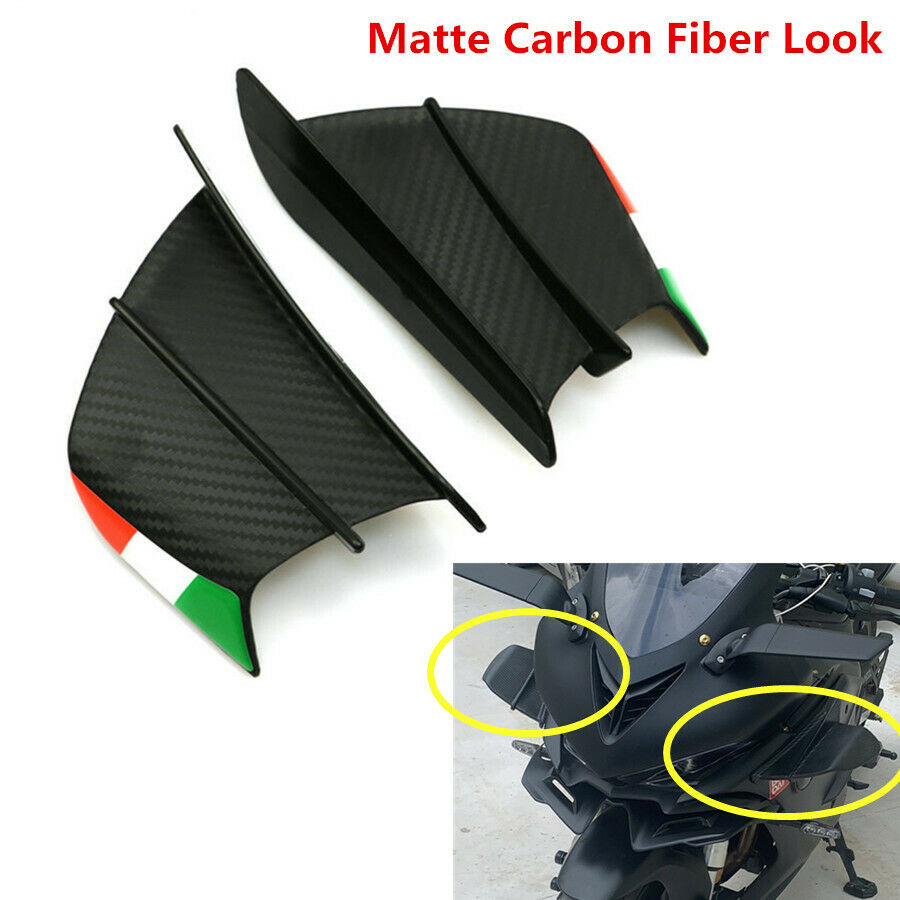 Pair Matte Carbon Fiber Look Winglets Wind Fin Spoiler Trim Cover Air Deflector