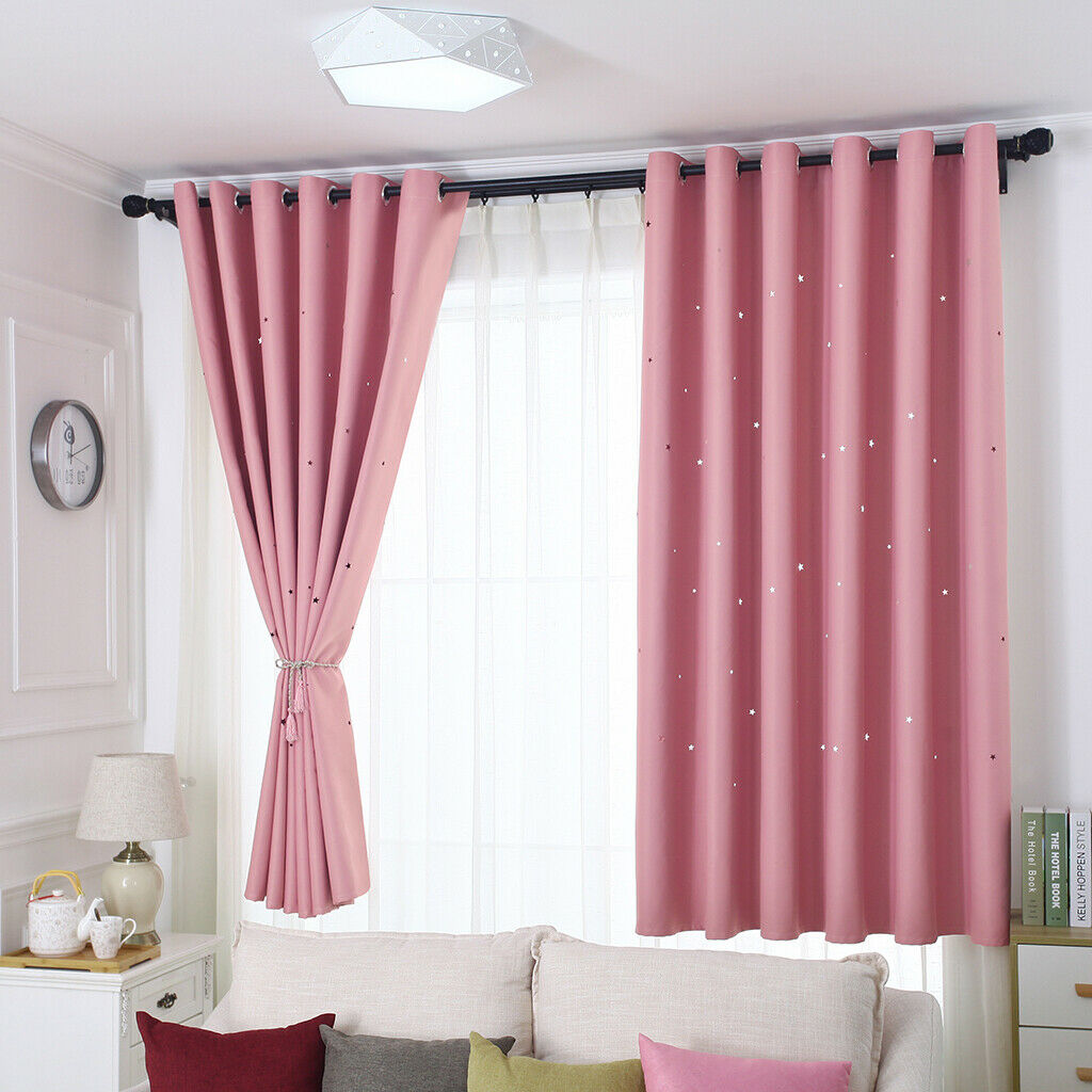 Romantic Hollow Star Blackout Curtain for Bedroom Pink_132x160cm