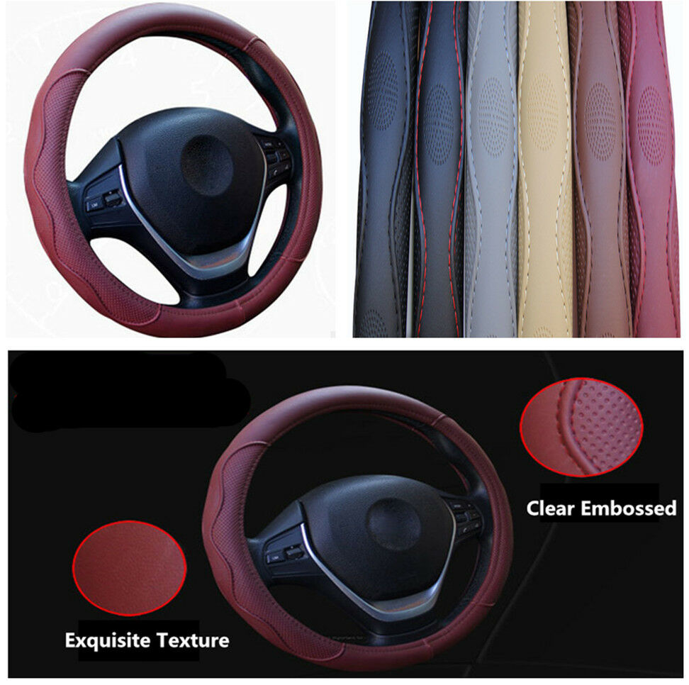 Durable PU Leather Embossed  Car Steering Wheel Cover Non-slip for All Season