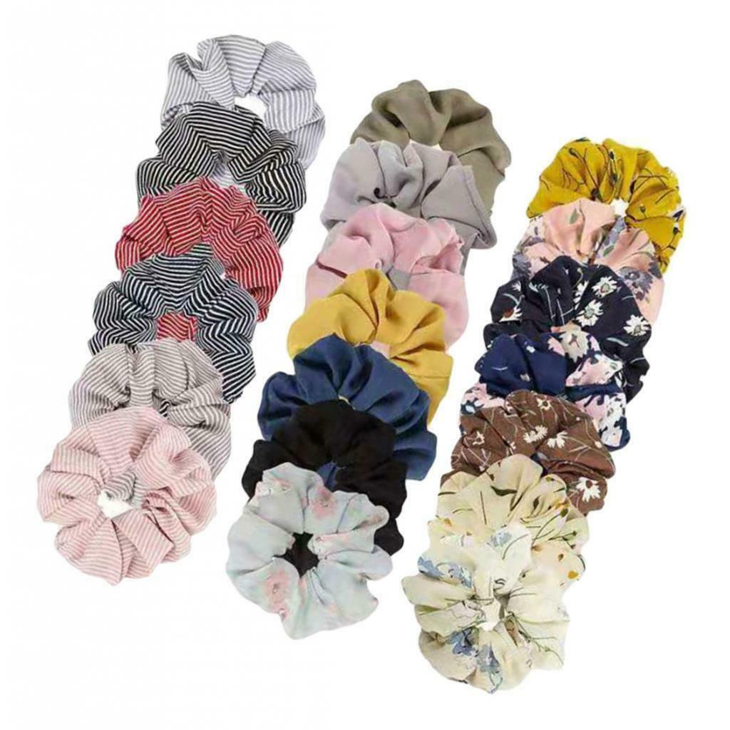 20pack Women Floral Hair Scrunchies Mixed Color Rubber Hair Band Hair Ties